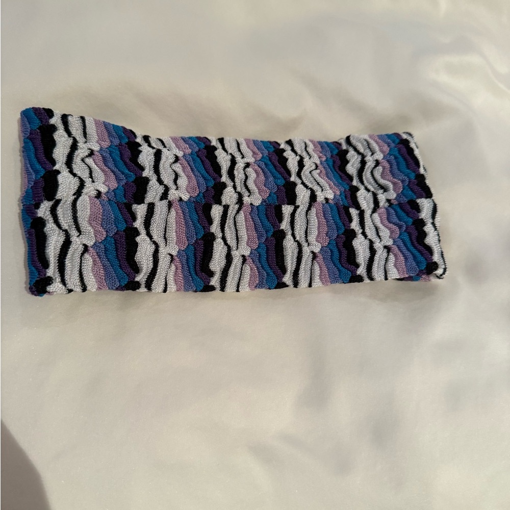 Missoni Multicolor Wavy Knit Headband — Black, White, Blue, Purple